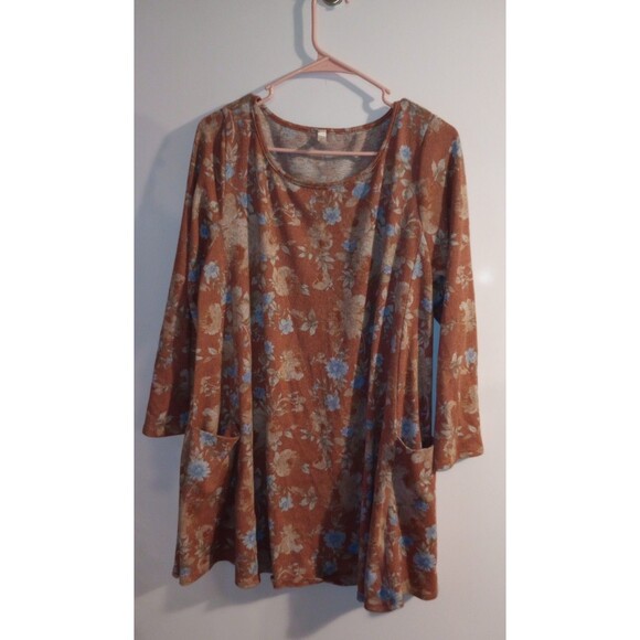 Emerald Orange Floral 3/4 Sleeve Tunic Blouse Sz 2X - Picture 1 of 3